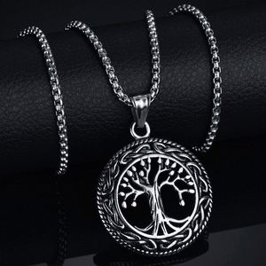 Factory Wholesale Fashion Vintage Hollow Wishing Tree Pendant Men Jewelry 316L Stainless Steel Life Tree Necklace - Product Image 3