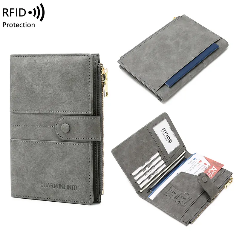 Ví Đựng Hộ Chiếu Du Lịch Chặn RFID Bằng Da PU Sức Chứa Lớn Có Khe Đựng Thẻ Cho Nam Nữ
