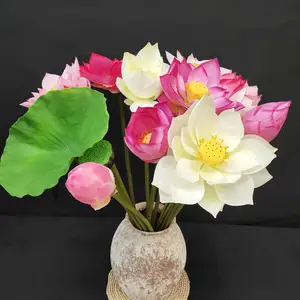 Flor de loto blanca de seda Artificial, tallo de flores de plástico para decoración floral, boda, fiesta en casa, venta al por mayor, C-LTS001