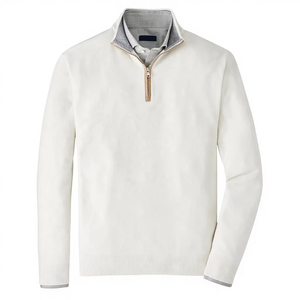 0487 Felpa da Golf Bianca con Logo Personalizzato, Collo con Zip 1/4, Pullover Invernale in Pile per Uomo - Product Image 1