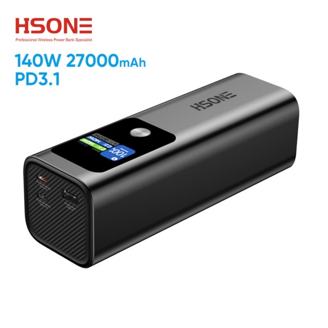 Ultra Aluminum Alloy Li-Polymer 27000mAh 140W 3-Port USB-C PD3.1 Fast Charging LED Display Ultra Slim Laptop Power Bank Station