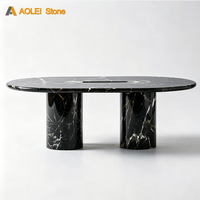 Zeitgenössischer Moderner Ovaler Esstisch aus Nero Marquina Marmor, Geeignet für Luxuriöse Esszimmer und Exklusive Besprechungsbereiche