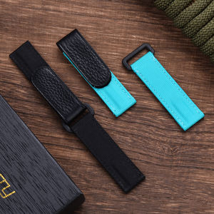 רצועות שעון חדשות פופולריות 20 מ\\\"מ מניילון ועור, רצועות שעון מתכווננות עם סקוטש, רצועת שעון עם וו ולולאה מבד - Product Image 3