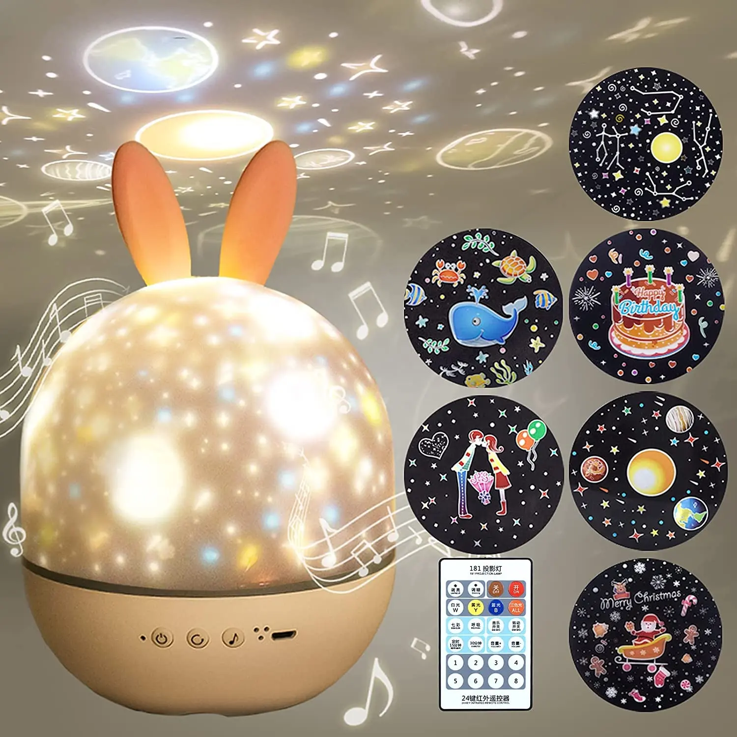 Colorlife Popular Rabbit Shaped Baby Gift Set Starry Star Projector Night Light Music Box Mini Led Table Lamp for Kids