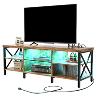Meuble TV convertible de luxe en bois massif avec station de charge intégrée, console TV industrielle moderne et robuste, ouverte