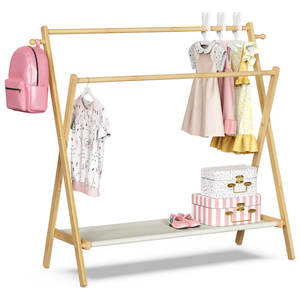 Perchero de Madera para Dormitorio Infantil, Plegable, con Doble Barra, Perchero de <span class=keywords><strong>Camping</strong></span>, Perchero de Almacenamiento de <span class=keywords><strong>Ropa</strong></span>, Perchero de Pie - Product Image 1