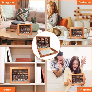 Wooden Bookshelf Storage <b>Box</b> Transparent Flip Top Rectangle Shape Sliding Function Home Decoration Ornament - Product Image 3
