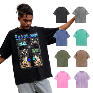 SHENGSHI bon prix unisexe 320G lourd Streetwear couleur lavage contraste mode décontracté ample hommes à manches courtes t-shirts - Product Image 1