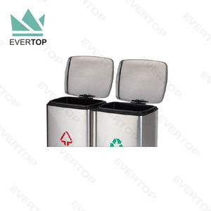 PD-D04B 60L Stainless Steel Pedal Trash <strong>Bin</strong> <strong>Two</strong> <strong>Compartment</strong> Large Recycling Dual Rubbish <strong>Bin</strong> <strong>with</strong> 2 x 30L Foot Pedal Structure - Product Image 3