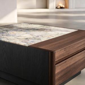 Modern Convertible <b>Square</b> Movable <b>Coffee</b> <b>Table</b> Stone Top Wood Frame Storage Drawers Eco-Friendly Easy Clean Furniture - Product Image 3