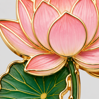 Broche personnalisée en émail souple plaqué or rose, motif lotus antique avec tige de feuille, pour pochette promotionnelle OEM à motif floral papillon