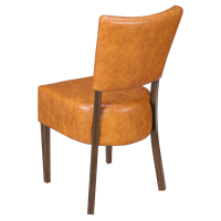 Chaise de salle à manger rembourrée en cuir PU beige sur mesure, pieds en bois massif, style moderne du milieu du siècle, chaise d'appoint pour restaurant, café, hôtel, bistrot