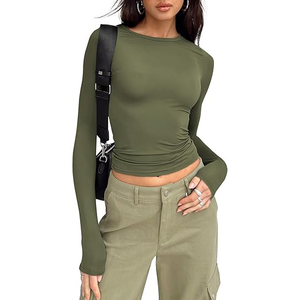 Trendige Damen-Crop-<span class=keywords><strong>Tops</strong></span> mit Bauchfreiem Schnitt, Unterziehshirt, Schlanke Passform, Y2K-Stil, Langarm, Dehnbar, Basic Crop <span class=keywords><strong>Tops</strong></span> - Product Image 2