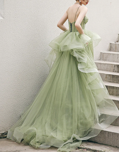 15301 # tren de barrido verde encaje sin tirantes Boda nupcial vestido de fiesta de cumpleaños vestido para mujeres de talla grande Vestidos de Noche de Graduación - Product Image 4