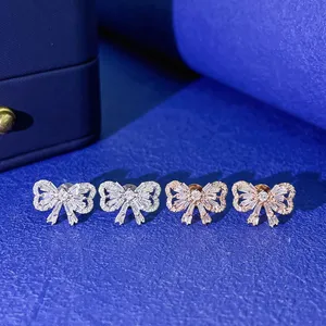 Pretty Fine Jewelry Good Quality Pure 18k Gold Natural Diamonds Butterfly Wing Earrings