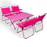 Ensemble table et chaises de camping rose, chaise Kermit, table pliante, pique-nique en plein air, mobilier d'extérieur pliable, élégant et portable