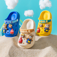 Sabots plateforme en EVA pour enfants, motif ours de dessin animé 3D, avec bride arrière réglable, antidérapants, pour la plage, breloques personnalisées, emballage