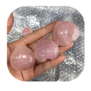 Hot selling 40mm gemstone carving heart natural pink rose quartz crystal love heart stone for wedding decoration