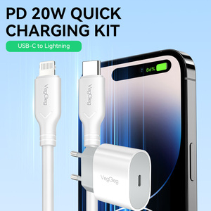 Chargeur rapide VegGieg PD 20W avec prise EU et câble USB C vers <span class=keywords><strong>8</strong></span> broches de 1,2 m, <span class=keywords><strong>adaptateur</strong></span> mural à charge rapide 27W pour <span class=keywords><strong>iPhone</strong></span> 14 13 12 Pro Max - Product Image 2