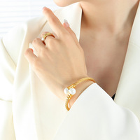 Ensembles de bijoux de mode en acier inoxydable plaqué or 18 carats étanches perles de couleur en verre à tube souple boucles d'oreilles élastiques pour bracelet et anneau