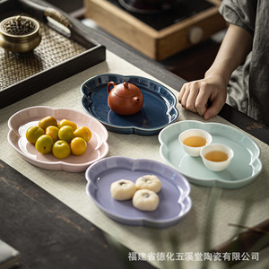 จานเซรามิคลายดอกเบโกเนีย จานพอร์ซเลนสำหรับเสิร์ฟผลไม้ ถาดเสิร์ฟชา - Product Image 2