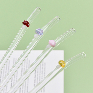<span class=keywords><strong>Paille</strong></span> en <span class=keywords><strong>verre</strong></span> borosilicate de haute qualité <span class=keywords><strong>avec</strong></span> motif champignon 3D et nœud rose, couleur personnalisable, compatible lave-vaisselle - Product Image 5