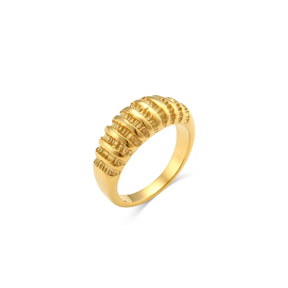 INS Trendy 18k gold plated womens ring jewelry non tarnish stainless steel croissant dome ring