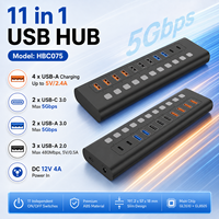 Hub USB C 11 en 1 con Múltiples Puertos y 11 Interruptores Individuales, Adaptador de Corriente de 12V 4A con Carga Inteligente para PC