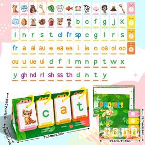 Juguete de aprendizaje de fonética CVC para niños de preescolar, tarjetas de palabras con sonidos de vocales cortas, tablero de aprendizaje con tarjetas plegables - Product Image 1