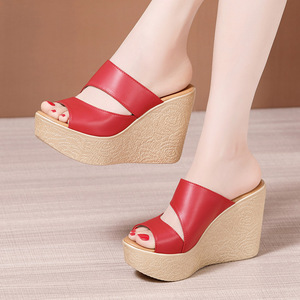 Mode classique tressé boucle en métal sandales armure femmes chaussures compensées dames sandales à talons hauts pantoufles - Product Image 1
