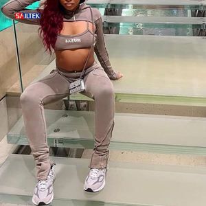 Seksi kadınlar <span class=keywords><strong>giyim</strong></span> setleri toptan <span class=keywords><strong>trend</strong></span> örgü 3 parça Set özel örme üç parçalı Backless üstler ve pantolonlar Set - Product Image 1