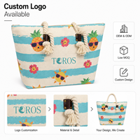 Sac fourre-tout, personnalisable OEM, en toile, imprimé tropical estival, avec poignées en corde, grande capacité, sac de vacances, logo personnalisé en gros