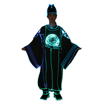 Costume d'Empereur de la Dynastie Ming en Fibre Optique Rechargeable Lumineux pour Halloween Cosplay Festival Performance Fête Défilé