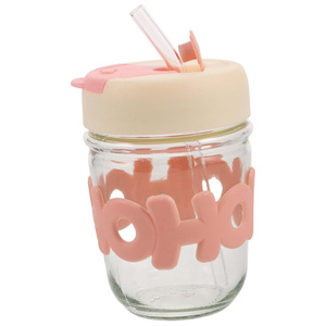 Cute Girls 350ml Glass Portable Clear Drinking <b>Cup</b> Auto-Rotating Milk Mark Water Bottle with Straw/Chain for Gym & <b>Camping</b> - Product Image 1