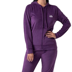 Conjunto de chándal y Sudadera con capucha para mujer, ropa de entrenamiento para trotar, traje de chándal de algodón/poliéster de alta calidad, con etiqueta privada, ajustado, para gimnasio - Product Image 1