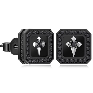 Black Square <b>Earrings</b> <b>Stud</b> Men 925 Sterling <b>Silver</b> Hypoallergenic Iced Out CZ Punk Gothic Streetwear Male Jewelry Cross <b>Earring</b> - Product Image 1