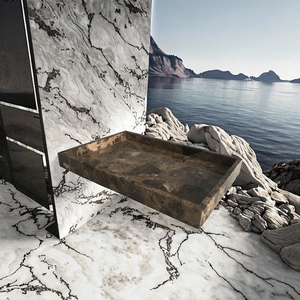 ถาดวางโต๊ะหินอ่อนแบบย้อนยุคทรงกาแฟลึกที่กำหนดเองทันสมัยถาดล้างห้องน้ำชั้นเดียวที่มีความยืดหยุ่นสำหรับห้องนั่งเล่น - Product Image 3