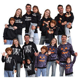 Customizable Halloween <strong>Family</strong> Outfit Mom Kids <strong>Hoodies</strong> in Black Orange with Pumpkin &amp; Skeleton Knitted Fabric MOQ 3pcs - Product Image 2