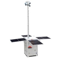 Tour de surveillance mobile solaire tout-en-un avec 4 pieds télescopiques et 4 anneaux de levage, certifiée CE, pour la sécurité des chantiers isolés et hors réseau