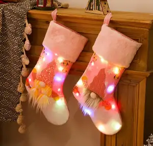 Calcetines de Navidad de estilo popular rosa con luces bolsas de regalo enanas Fiesta de día calcetines de Navidad brillantes bolsas de regalo