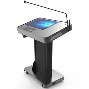 Aluminum Freestanding Pulpit with Height Adjustment; Electronic Podium Built in OPS Computer; Smart Lectern
