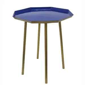 Sıcak satış sekizgen şekli hizmet yan masa plaka üzerinde 4 bacaklar altın mavi restoran oturma odası dekoratif el yapımı