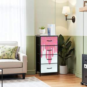 Cómoda con rociadores de helado rosa, sala de estar cajones para almacenamiento de 4, dormitorio, decoración del hogar en Stock, tema dulce divertido - Product Image 4