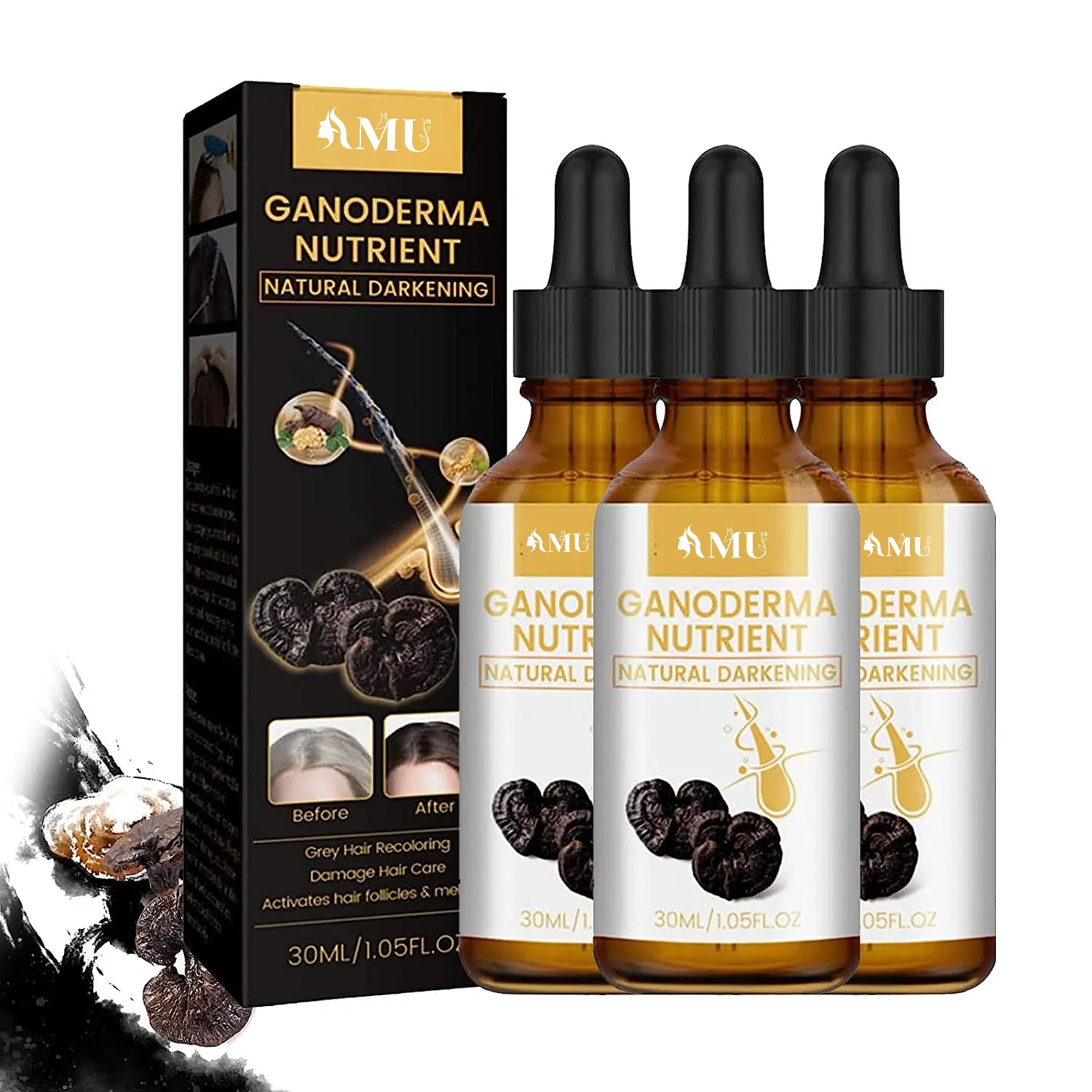 Anti Gray Ganoderma Hair Serum White Darkening Natural Color Repair Anti-hair Loss Nourishing Hair Care Restoration Damaged