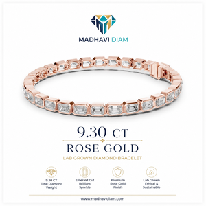 9.30 CT Emerald Cut Lab Grown Diamond Bezel Link Bracelet | 18K <b>Solid</b> Rose <b>Gold</b> Luxury Statement Jewelry - Product Image 1