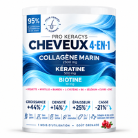 Poudre de Collagène Marin 4-en-1, Complément Nutritionnel pour Cheveux avec Biotine, Sélénium, Kératine, Zinc et Vitamine B6, 300g