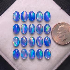 Ópalo Sintético Creado en Laboratorio, Doble Cabujón Ovalado, Azul Nebulosa con Fuego Arcoíris, Gema Suelta, Tamaños Personalizados para Joyería - Product Image 2
