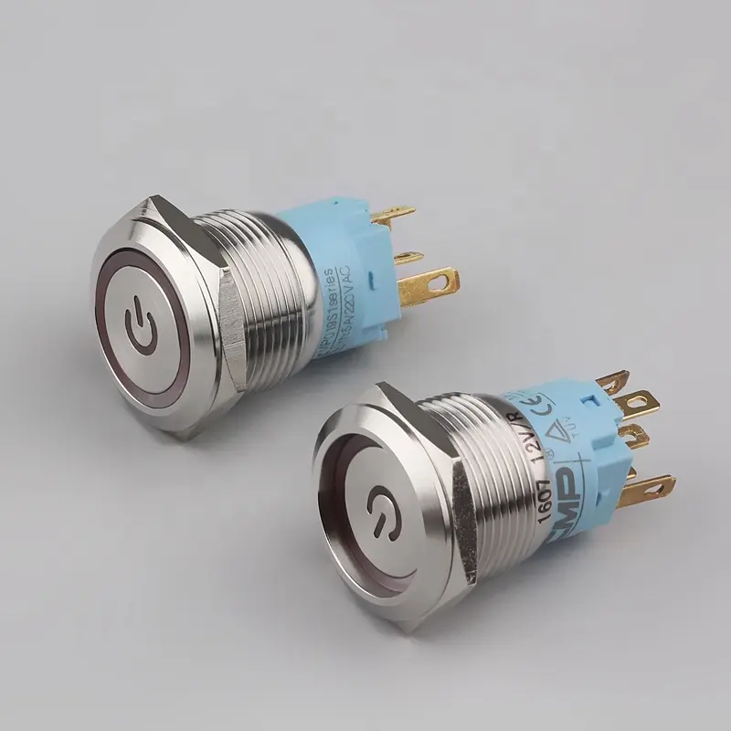 Silver Plated Gold 19mm Waterproof 12v-24v Car LED Power Momentary Push Button Switch