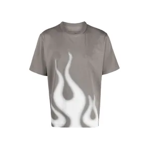 Street Style Hip Hop Men's Heavyweight Cotton Drop Shoulder Loose Fit Fire Flame Printing Men T-shirt
