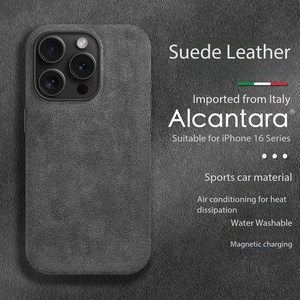 <span class=keywords><strong>Coque</strong></span> de téléphone personnalisée avec logo, boutons métalliques, entièrement recouverte d'Alcantara italien authentique, fonction magnétique, pour <span class=keywords><strong>iPhone</strong></span> 16 <span class=keywords><strong>Pro</strong></span> - Product Image 4